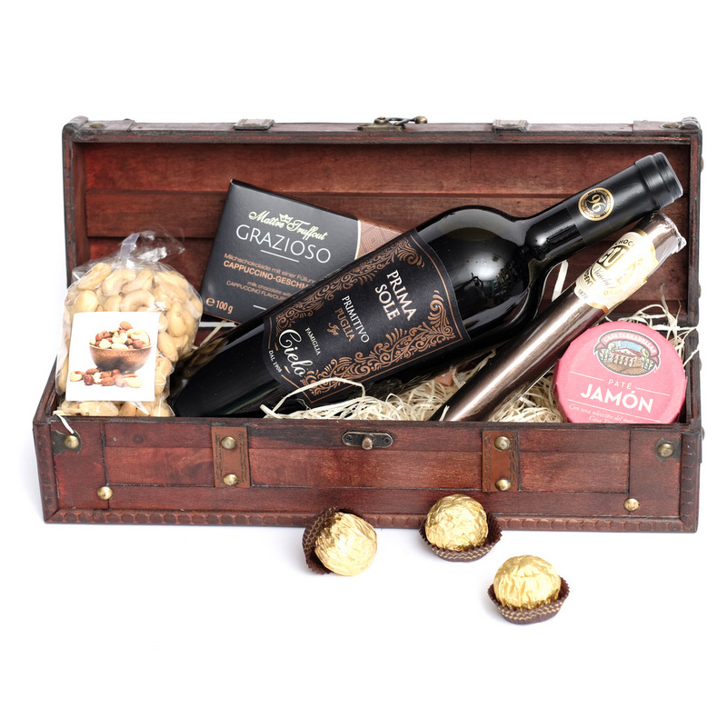 Darčeková truhlica Antik – Drevený vintage box na víno a poklady